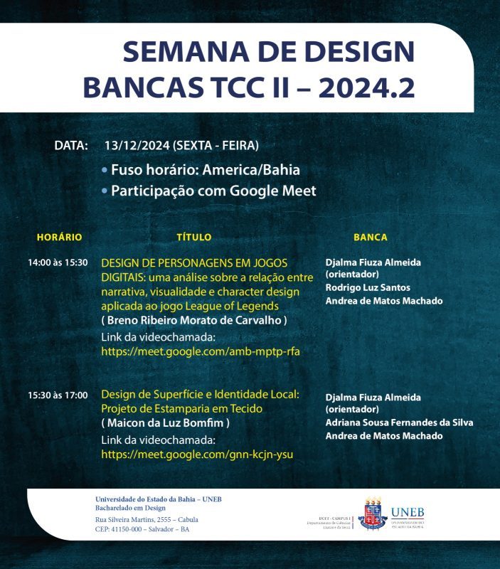 Semana de Design: Bancas de TCC – 2024.2